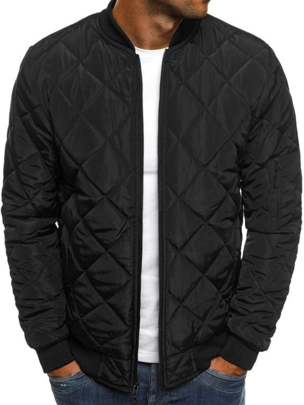 Men's Lightweight Diamond Quilted Bomber Jacket - Fall Winter Varsity Coat